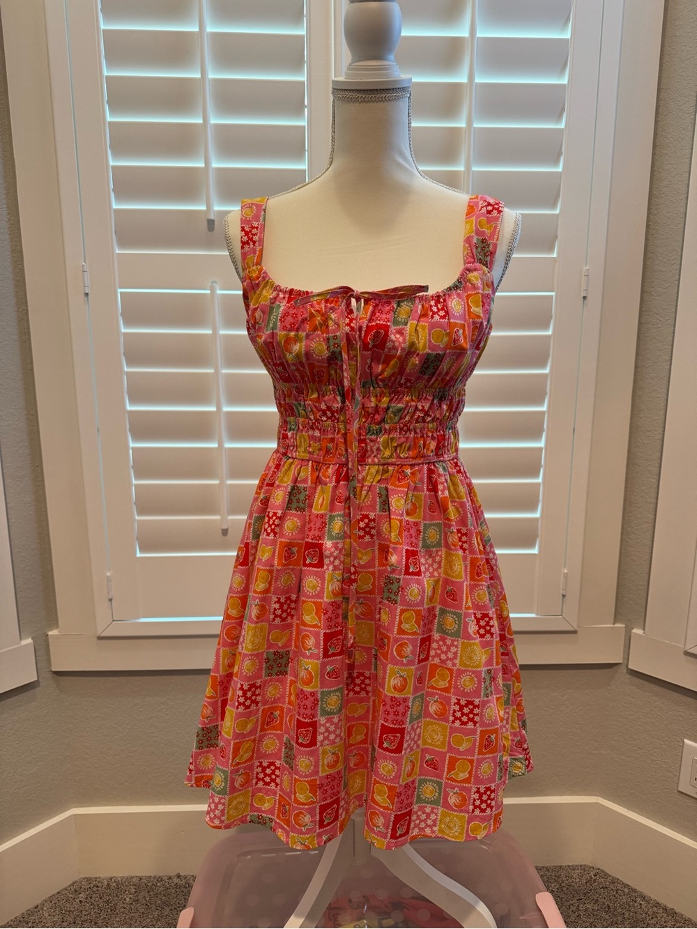 Pink Multi-Print Smocked Waist Mini Dress